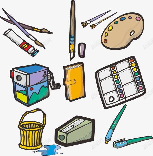 绘画工具png免抠素材_新图网 https://ixintu.com 刷子 卡通 手绘 调色板
