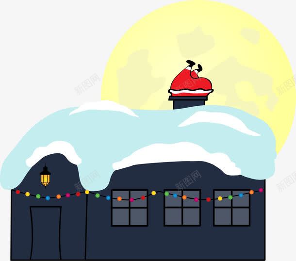 卡通圣诞老人钻烟囱png免抠素材_新图网 https://ixintu.com Christma Christmas Merry 卡通小楼 圣诞快乐 圣诞老人 圣诞节