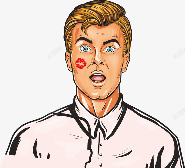 脸上有唇印的男人矢量图eps免抠素材_新图网 https://ixintu.com 惊讶 男人 目瞪口呆 矢量png 脸上的唇印 金发男人 矢量图