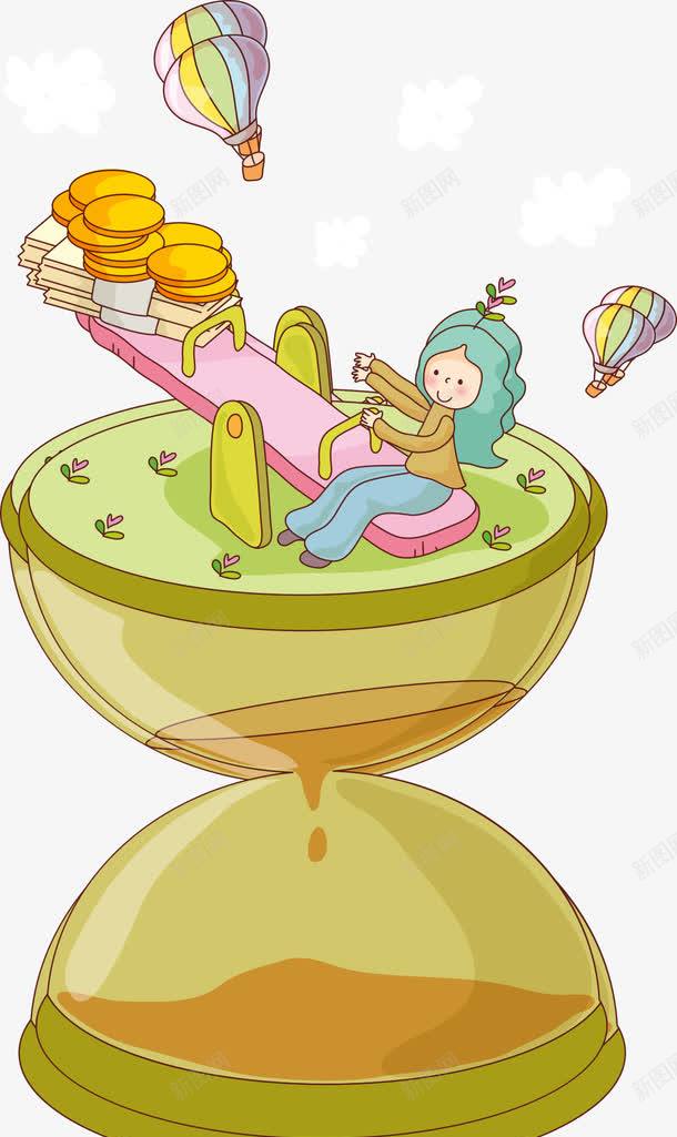 沙漏上的女孩与金币png免抠素材_新图网 https://ixintu.com 女孩 沙漏 热气球 跷跷板 金币