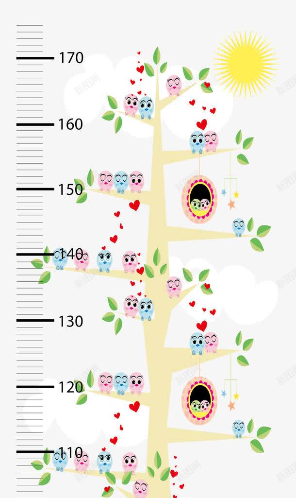 身高尺子矢量图eps免抠素材_新图网 https://ixintu.com 儿童身高 尺子 树枝 身高尺子 矢量图