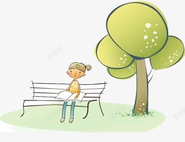 坐在树下读书png免抠素材_新图网 https://ixintu.com 坐在树下读书 小女孩 树 树下读书