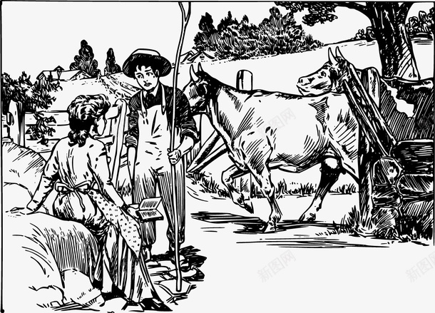 放牧人矢量图ai免抠素材_新图网 https://ixintu.com 人物 免费矢量 免费矢量下载 公牛 复古 手绘 放牧人 矢量图