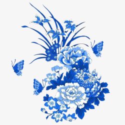 青花瓷图案透明花卉牡丹素材