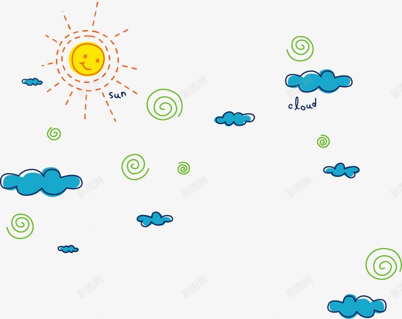 卡通天空云朵云太阳图png免抠素材_新图网 https://ixintu.com 图