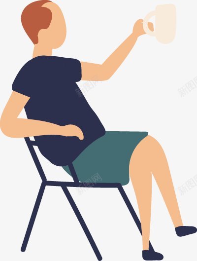 高举马克杯坐着的男子日常休闲生活卡通扁平人物图png免抠素材_新图网 https://ixintu.com 卡通扁平人物图