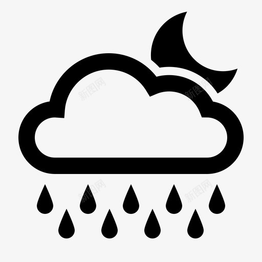 细雨云月亮图标svg_新图网 https://ixintu.com 云 夜晚 天气 月亮 细雨 雨 雨滴