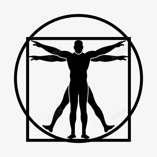 维特鲁威人身体黄金比例图标svg_新图网 https://ixintu.com 人类 健康 历史 模特 维特鲁威人 莱昂纳多德芬奇 身体 黄金分割 黄金比例