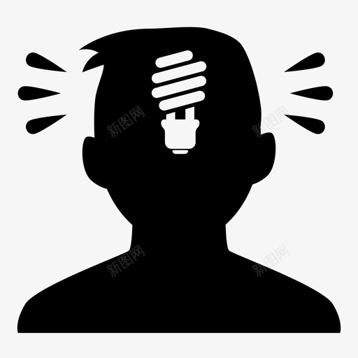 想法思考实现图标svg_新图网 https://ixintu.com 人 实现 思考 想法 概念 灯泡 灵感 男性 能量 荧光