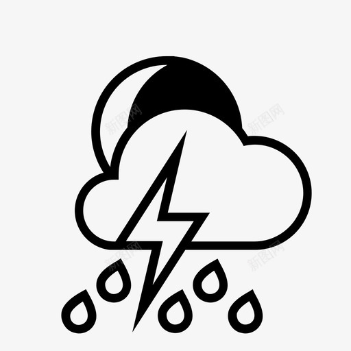 夜间雨雷雨雨天气图标svg_新图网 https://ixintu.com 夜间雨雷 天气预报 暴雨 雨 雨天气 雷雨