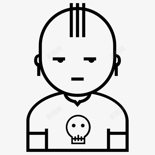 朋克风格奇怪图标svg_新图网 https://ixintu.com 发型 奇怪 徽章 愤怒的人 朋克 男人 男孩 莫霍克 表情 风格 骷髅
