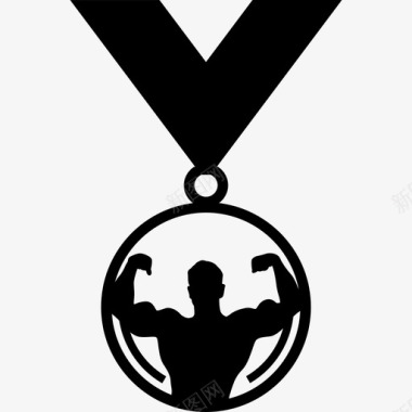 有男性健美运动员形象的圆形奖章图标图标
