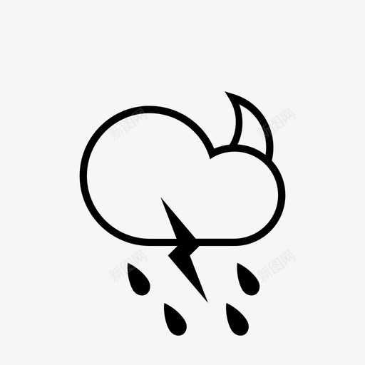 夜雨雨阴图标svg_新图网 https://ixintu.com 云 夜雨 月亮 闪电 阴 雨 预报