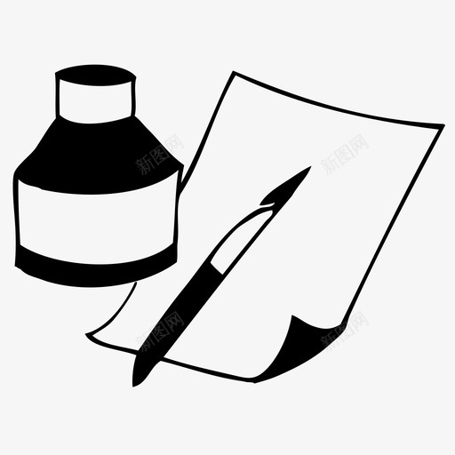 水墨书写钢笔和纸铅笔图标svg_新图网 https://ixintu.com 文具 文具套装 水墨书写 诗人 诗歌 钢笔和纸 铅笔