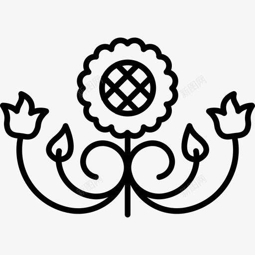 有卷发和叶子的花朵艺术花卉图标svg_新图网 https://ixintu.com 有卷发和叶子的花朵设计 艺术 花卉设计