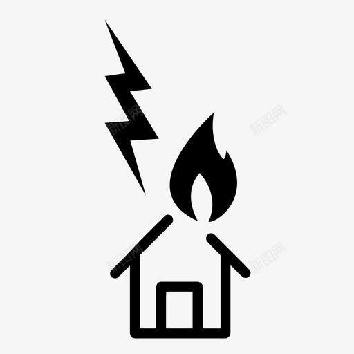 雷击天气风暴图标svg_新图网 https://ixintu.com 天气 房屋着火 火焰 点火 紧急情况 自然灾害 雷击 风暴