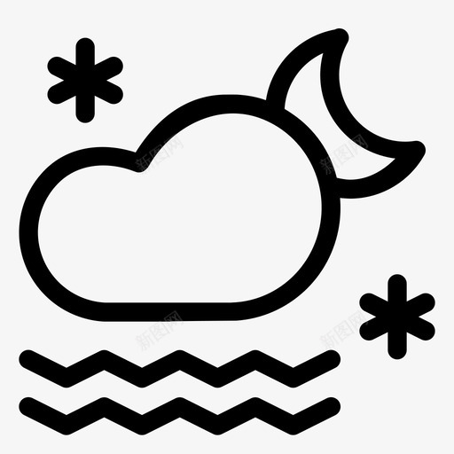 霜冻降雪月亮图标svg_新图网 https://ixintu.com 云 冬天 天气 寒冷 月亮 潮湿 薄雾 降雪 霜冻