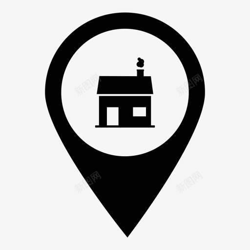 小屋住宿标志图标svg_新图网 https://ixintu.com 位置 住宿 住所 别针 地图标记 定位针 家 导航 小屋 房子 指针 标志