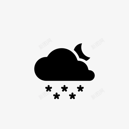 雪云天气预报天气要素图标svg_新图网 https://ixintu.com 全天候预报固体 多云 夜间 天气状况 天气要素 天气预报 月亮 雪云
