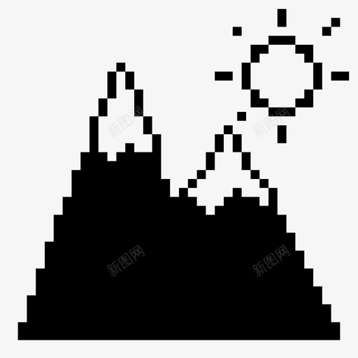 山太阳雪盖图标svg_新图网 https://ixintu.com 像素化 像素艺术 复古 太阳 山 山峰 景观 雪盖
