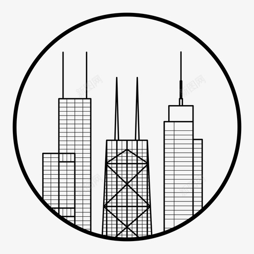 芝加哥建筑城市图标svg_新图网 https://ixintu.com 地标 城市 城市图标 天际线 建筑 芝加哥