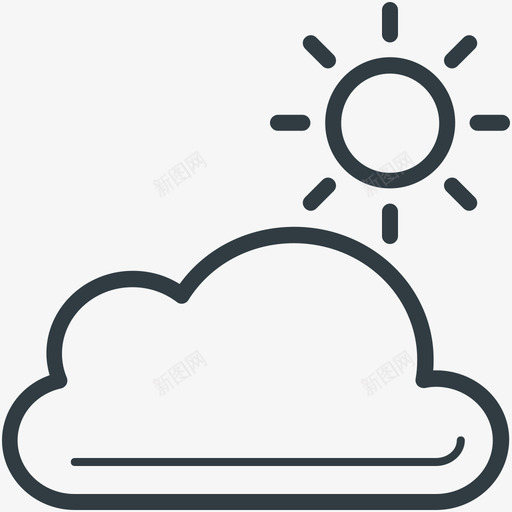 带云的太阳天气线图标svg_新图网 https://ixintu.com 天气矢量线图标 带云的太阳