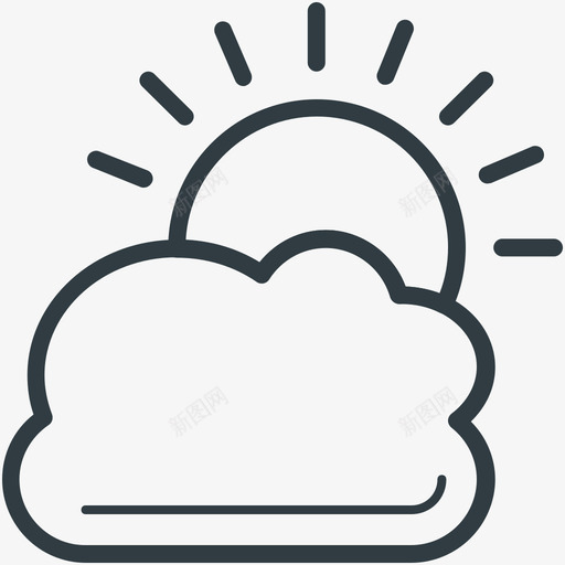 带云的太阳天气线图标svg_新图网 https://ixintu.com 天气矢量线图标 带云的太阳