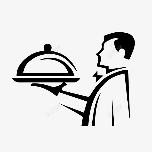 服务员领结有盖的盘子图标svg_新图网 https://ixintu.com 人 工作 摄影师 有盖的盘子 服务员 精致的饭菜 领结