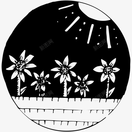 花田花园手绘图标svg_新图网 https://ixintu.com 光线 夏天 太阳 太阳花 手绘 花园 花瓣 花田 风景