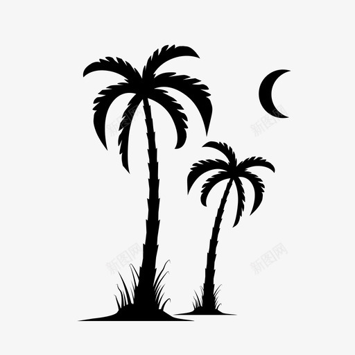 棕榈树树自然图标svg_新图网 https://ixintu.com 岛屿 平静 月亮 村庄 树 树叶 棕榈树 椰子 自然