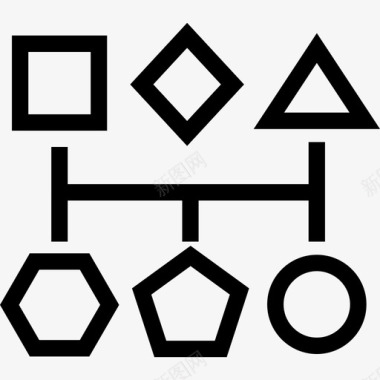 用线界面方块图连接的图形中的几何基本形状轮廓图标图标