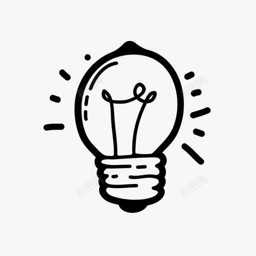 灯泡能量玻璃图标svg_新图网 https://ixintu.com 卡通思维 思考 想法 手绘线图标 旋入 灯泡 玻璃 能量