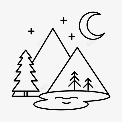 山景月图标svg_新图网 https://ixintu.com 山 旅游酒店 景 月 树 河