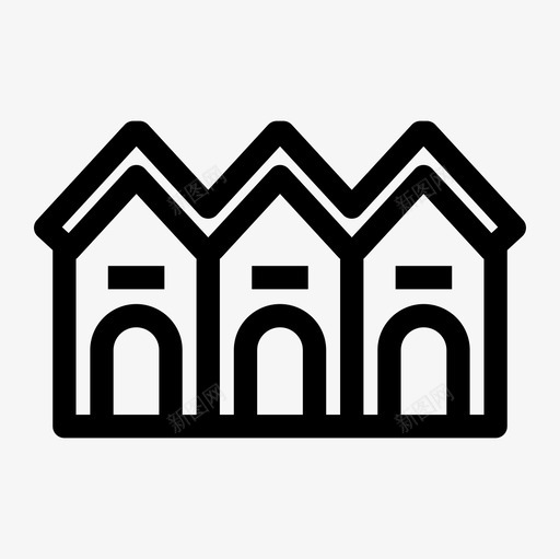 联排别墅建筑住宅图标svg_新图网 https://ixintu.com 住宅 建筑 建筑和地标轮廓图标集 联排别墅