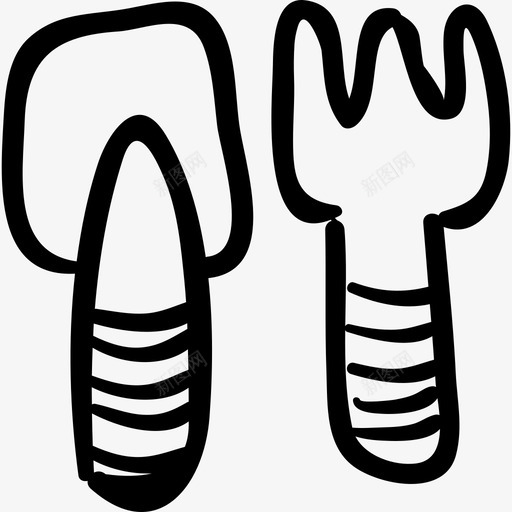勺叉厨房用具对玩具手绘细部图标svg_新图网 https://ixintu.com 勺叉厨房用具对玩具 手绘细部