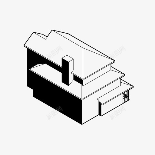 房屋轴测建筑家庭住宅图标svg_新图网 https://ixintu.com 住宅 家庭住宅 居住 建筑 房屋轴测