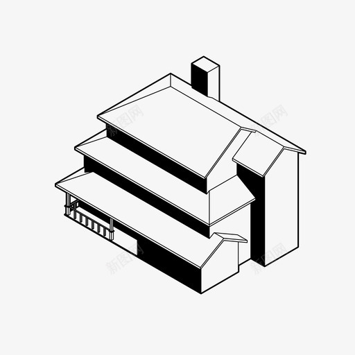 房屋轴测建筑家庭住宅图标svg_新图网 https://ixintu.com 住宅 家庭住宅 居住 建筑 房屋轴测