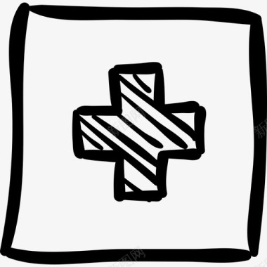 药房十字手绘签到方形按钮界面社交媒体手绘图标图标