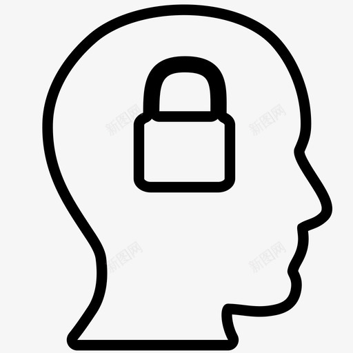 锁着的心头侧面图标svg_新图网 https://ixintu.com 侧面 保险箱 头 思考 锁着的心