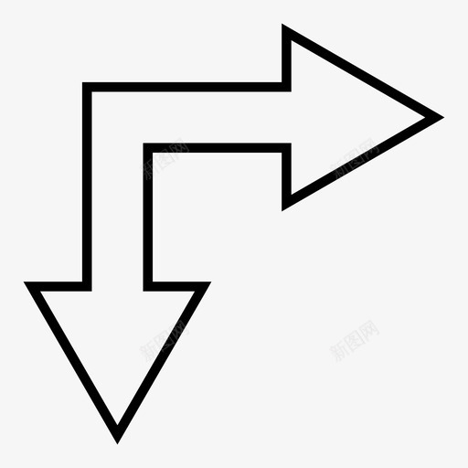 选择箭头右下分叉连接图标svg_新图网 https://ixintu.com 分叉 分隔 拆分 指向箭头 箭头轮廓 连接 选择箭头右下