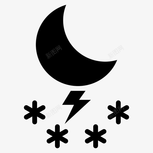 暴风雪天气预报月亮图标svg_新图网 https://ixintu.com 夜晚 天气雕文 天气预报 暴风雪 月亮 降雪 雷声