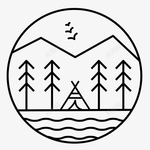 自然山河图标svg_新图网 https://ixintu.com 山 帐篷 树木 河 自然