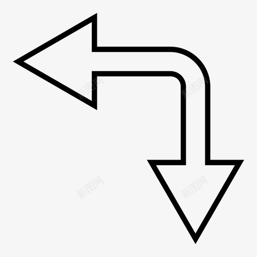 选择箭头左下分叉连接图标svg_新图网 https://ixintu.com 分叉 分隔 拆分 指向箭头 箭头轮廓 连接 选择箭头左下