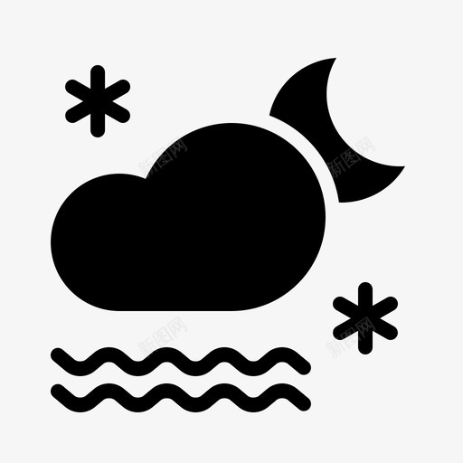 霜云预报图标svg_新图网 https://ixintu.com 云 夜 天气雕文 月 雪 霜 预报