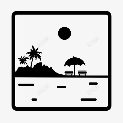 海滩山棕榈树图标svg_新图网 https://ixintu.com 山 日出 棕榈树 海滩 雨伞