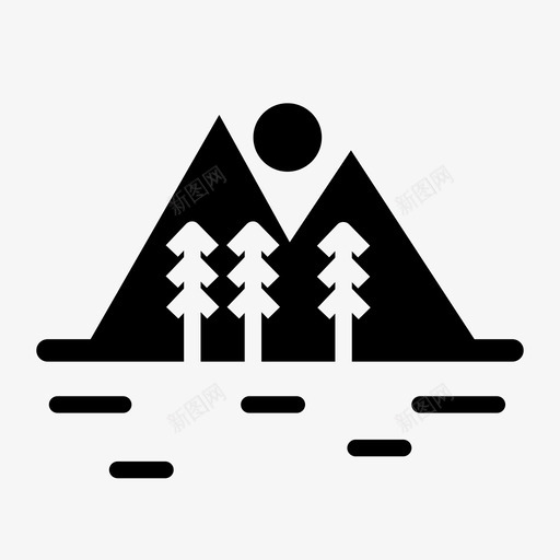 自然山河图标svg_新图网 https://ixintu.com 太阳 山 树木 河 自然 自然坚实