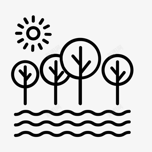 湖户外公园图标svg_新图网 https://ixintu.com 公园 建筑物 户外 村庄 树木 湖