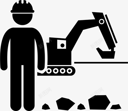 建筑挖掘机安全帽图标svg_新图网 https://ixintu.com 商业生态系统 安全帽 工人 建筑 挖掘机