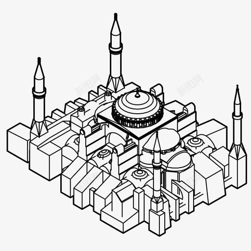 圣索菲亚教堂拜占庭式建筑伊斯坦布尔图标svg_新图网 https://ixintu.com 伊斯坦布尔 土耳其 圣索菲亚教堂 奥斯曼帝国 拜占庭式建筑 清真寺