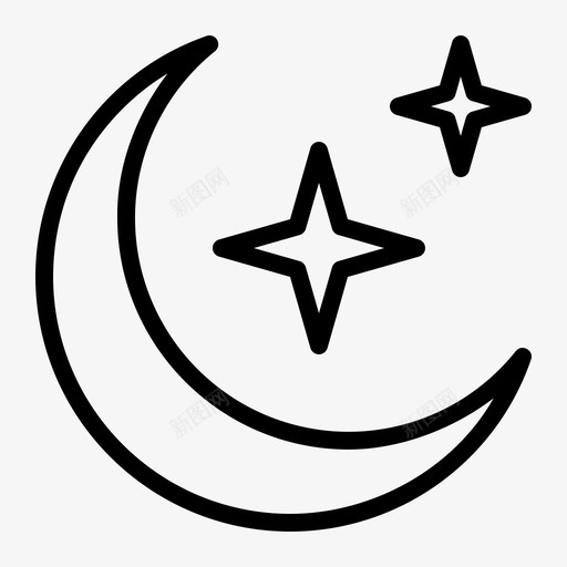 月亮新月圣洁图标svg_新图网 https://ixintu.com 圣洁 斋月 斋月轮廓 新月 星星 月亮